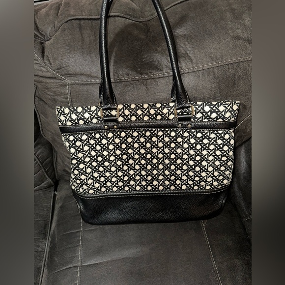 Kate Spade Black and White Blakely Keswick Canvas Leather Tote Bag - Picture 4 of 8